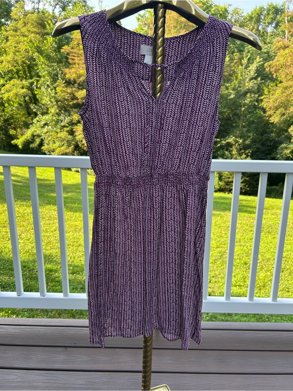 LOFT Purple Chevron Midi Dress with Elastic Waist